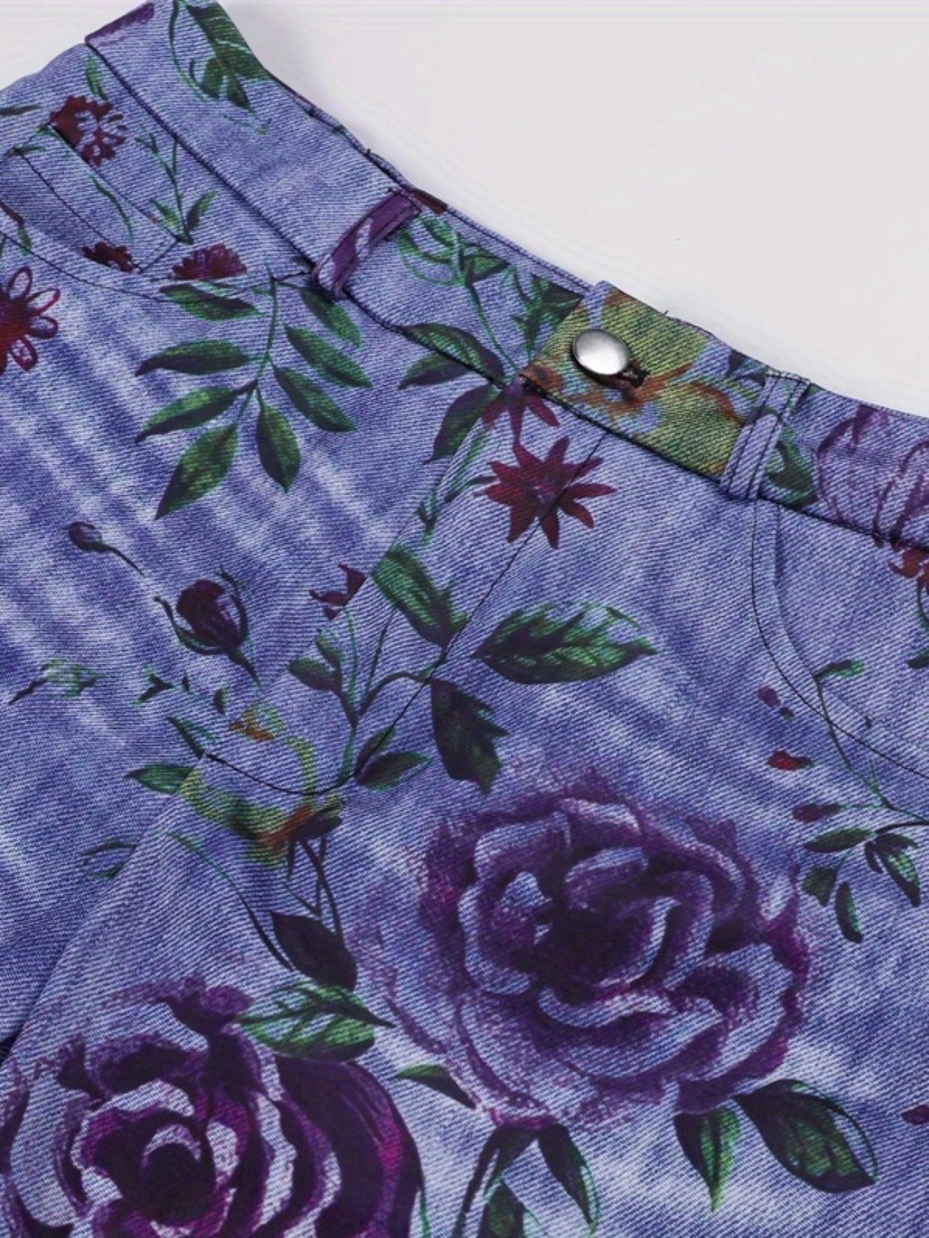 Women's Vibrant Floral Print Flared Jeans - Casual Bell Bottom Denim Pants with Slash Pockets, Stretchy & Comfortable, Perfect for All Seasons