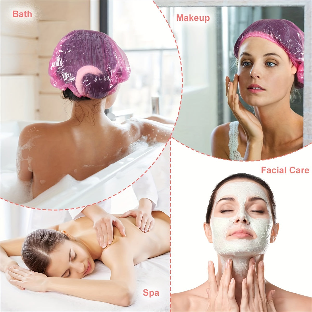 Disposable Shower Caps, Shower Caps for Women Plastic Shower Caps Shower Hat Large Shower Cap Elastic Hair Cap for Home Use Hotel Spa and Hair Salon (pink)
