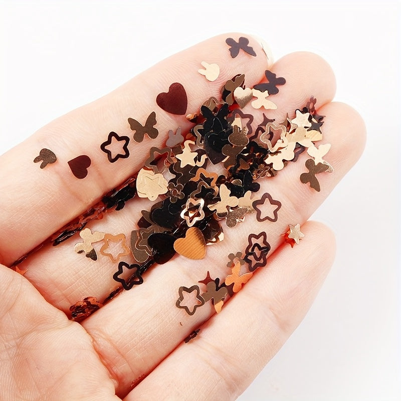 Yanyniu 12-Grid Butterfly & Floral Nail Glitter - Black, Golden & White Mix | Sparkling Rabbit & Flower Designs for Nail Art Decoration