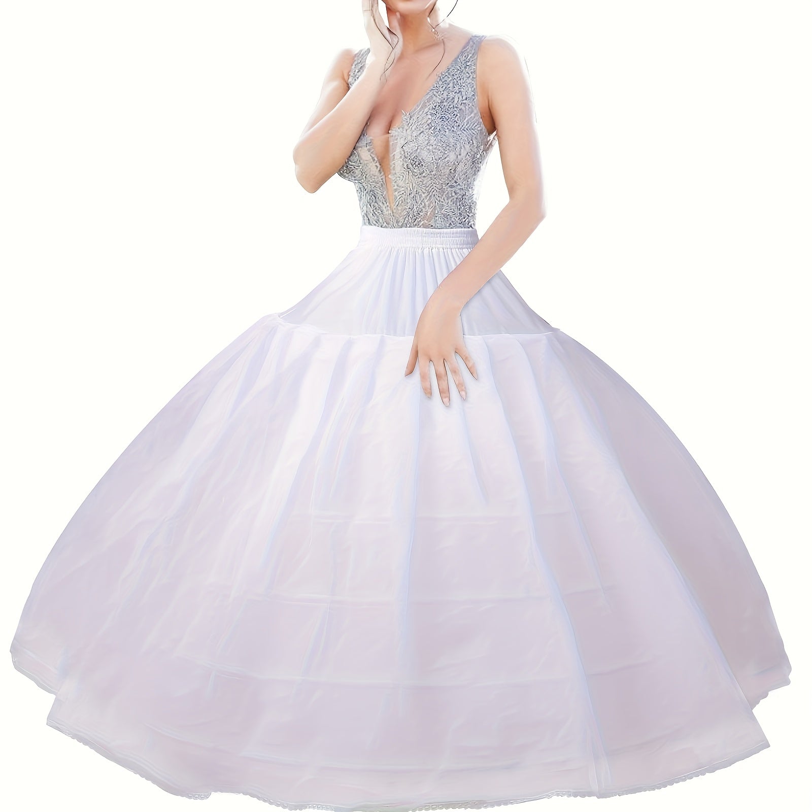 A Women'S Wedding Dress with Built-In Petticoat And Six Hoops, Suitable for Mid-Length, Party Dresses, And Bridal Accessories. It Enhances The Fluffiness of The Wedding Gown, Offers Comfort, Is Dry Cleanable, And Has N