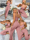Women'S Sexy Lounge Set with Lace Trim, Crop Cami Top, and Drawstring Pants - Comfortable Sleepwear and Loungewear with Button Decor and Ribbed Design