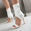 Elegant Women'S White Peep-Toe Stiletto High Heels with Side Zipper and Buckle Straps, Comfortable Summer Dress Shoes for Formal Parties and Casual Events, Party Shoes | Peep Toe Shoes | Buckle Strap Shoes