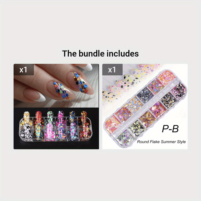 12 Grid Round Nail Glitter Sheets