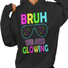 Women's Casual Hoodie with Neon "BRUH WE ARE GLOWING" Graphic & Fashion Glasses Design - Cozy Fleece Pullover, Relaxed Fit, Machine Washable, Autumn Winter Casual Attire, Ideal Gift, Durable Fabric