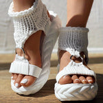 Women's Knitted Platform Sandals with Thick Cushioned Midsole - Adjustable Back Strap, Open-Toe Summer Shoes, Breathable Fabric Upper & TPR Sole for Casual Outings, Beach, Student Fashion, Ladies Sandals