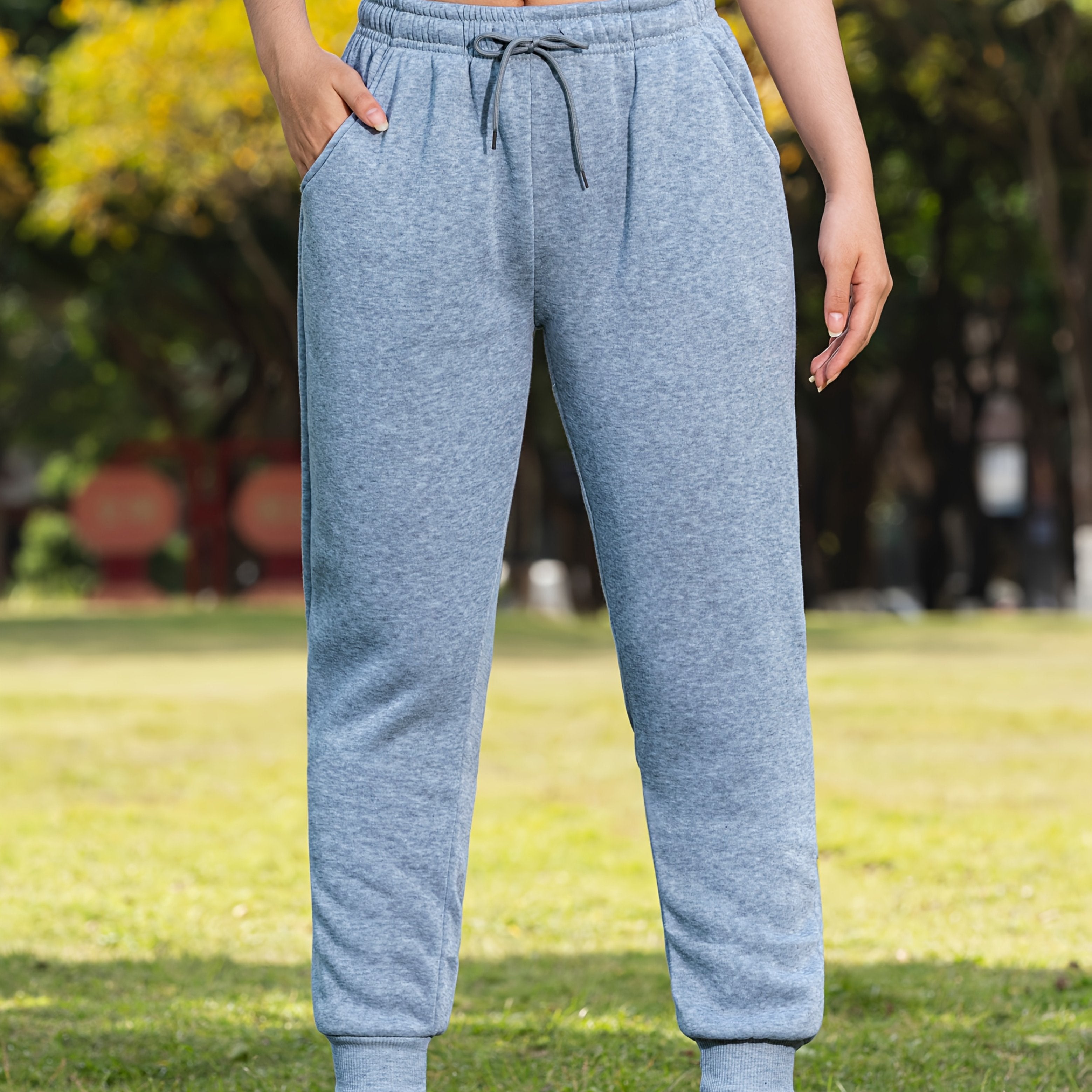 LSYTQRW Unisex Casual Sweatpants, 100% Polyester Knit Fabric, Solid Color, Loose Fit with Drawstring Waist, Long Length, Belted, for Weekend Wear - Fall/Winter Collection