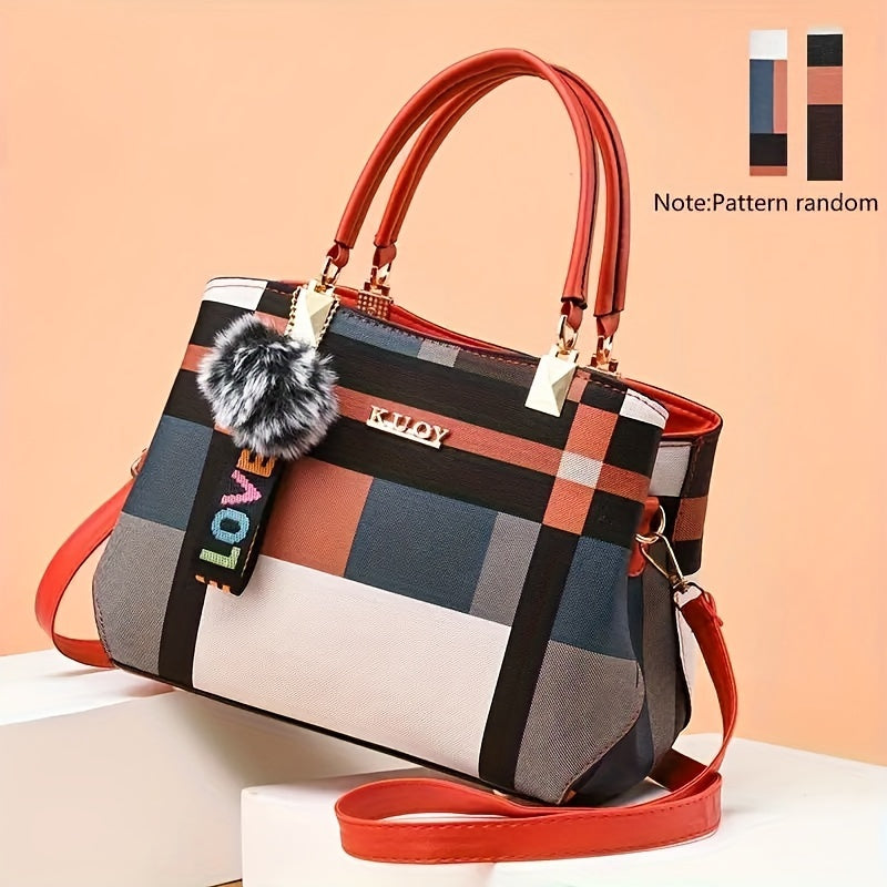 Stylish Grid Pattern Shoulder Bag - Top-Handle Bag with Magnetic Closure, Multiple Compartments, Spacious Interior, Perfect for Formal Occasions, Work, School, and Daily Use - Elegant and Practical Accessory