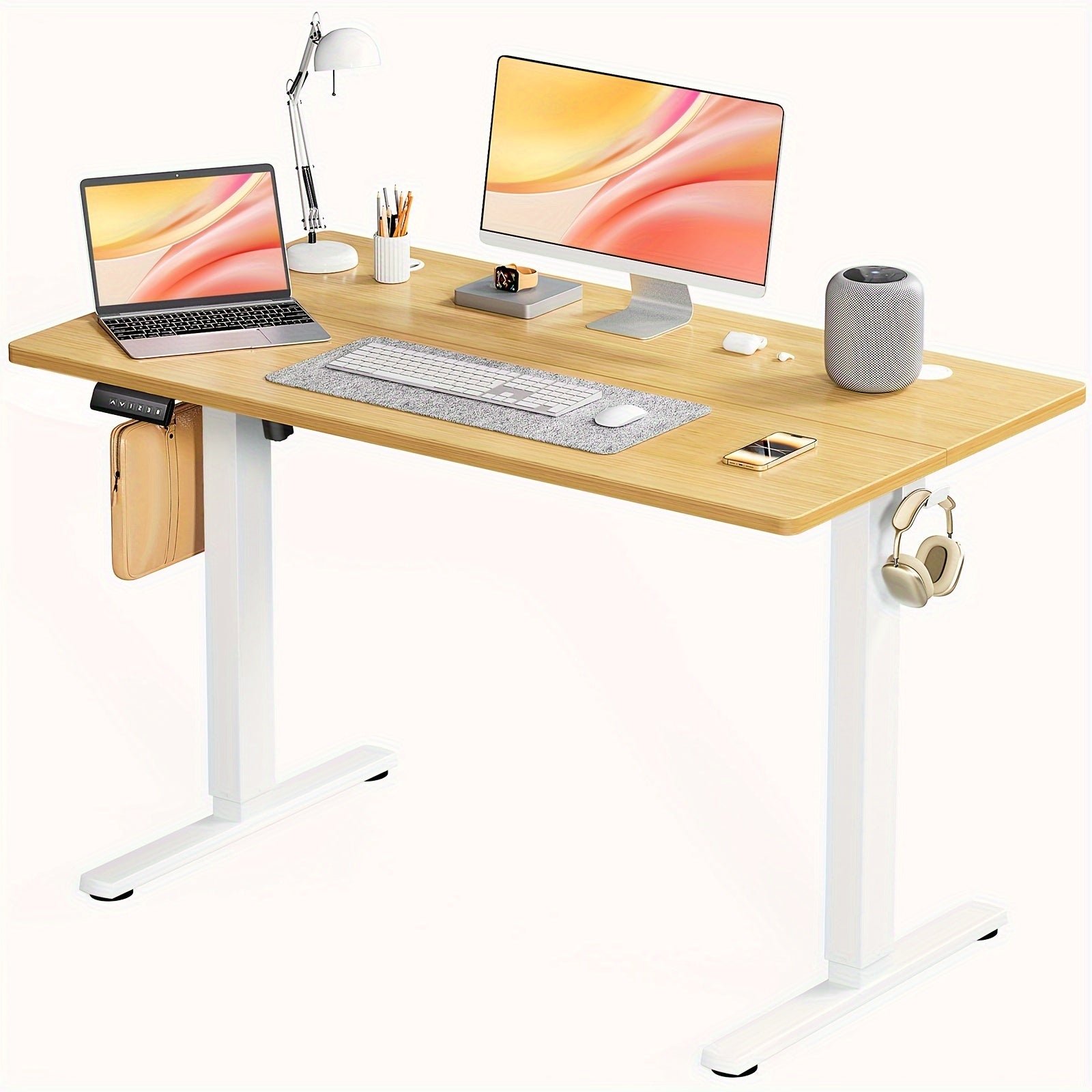 Height Adjustable Electric Standing Desk - 40/48/55/63 Inch Motorized Lift Computer Task Table with Spacious Workspace - Ergonomic Rising Desk for Office and Home with 4 Color Options