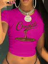 Women'S Y2K-Inspired "Chocolate" Graphic Tee - Black Short Sleeve Crew Neck T-Shirt with Playful Design, Perfect for Spring & Summer, Casual Wear|Chocolate Theme|Short Sleeve Shirt
