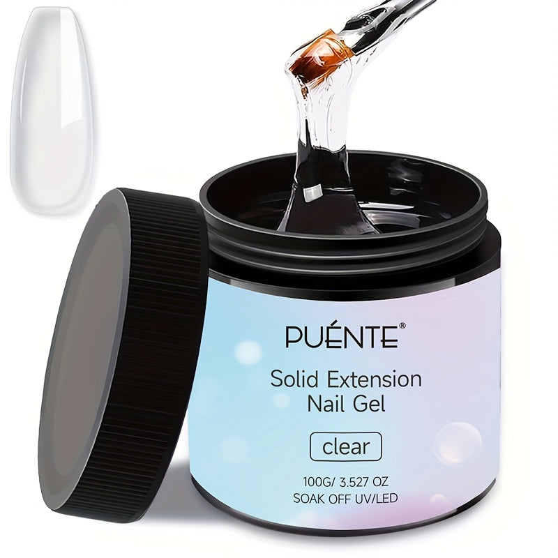 PUENTE 100g Solid Extension Nail Gel With Silicone Sculpture Pen Set, Clear, Non-Stick Hand, 3D Sculpture & Rhinestone Adhesive, Easy Application, Odorless, Soak-Off UV LED Gel For Nail Art, Alcohol-Free, For Home Salon Use
