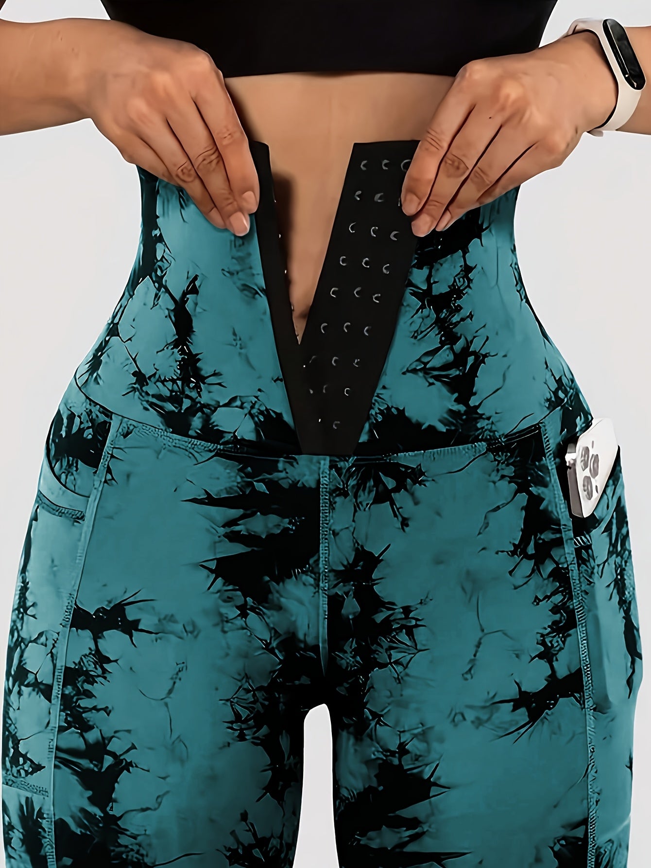 Women'S High-Waist Tie-Dye Print Waist Trainer with Butt Lifting Pockets and Front Buttons - Sexy Stretchy Pants for Fitness, Running, Yoga, and Outdoor Activities, High-Waisted Slim Fit Pants