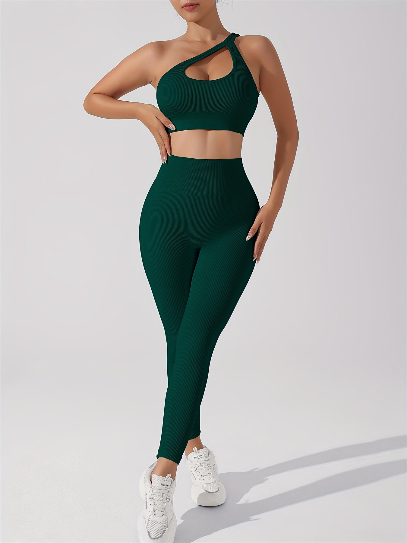 Women's 2pcs Yoga Set: Sexy One-Shoulder Sports Bra & High-Waist Butt Lifting Leggings - Stretchy, Non-See-Through Activewear - For Women - Suitable for Yoga, Fitness & Gym - Perfect Gift for Fitness Enthusiasts