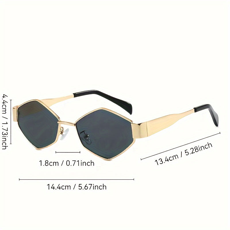 1 Pair Retro Metal Polygon Fashion Glasses Protection Oval Shape Unisex Fashion Glasses with Metallic Golden Frame & Dark Tinted Lenses for Daily Wear, Parties, Street Style - Includes Case & Cloth, Eyeglass Case