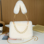 Faux Fur Shoulder Bag with Chain Strap, Synthetic Solid Color Handbag, Zipper Closure, Unlined, Non-Washable - Fashionable Mini Square Purse for Women