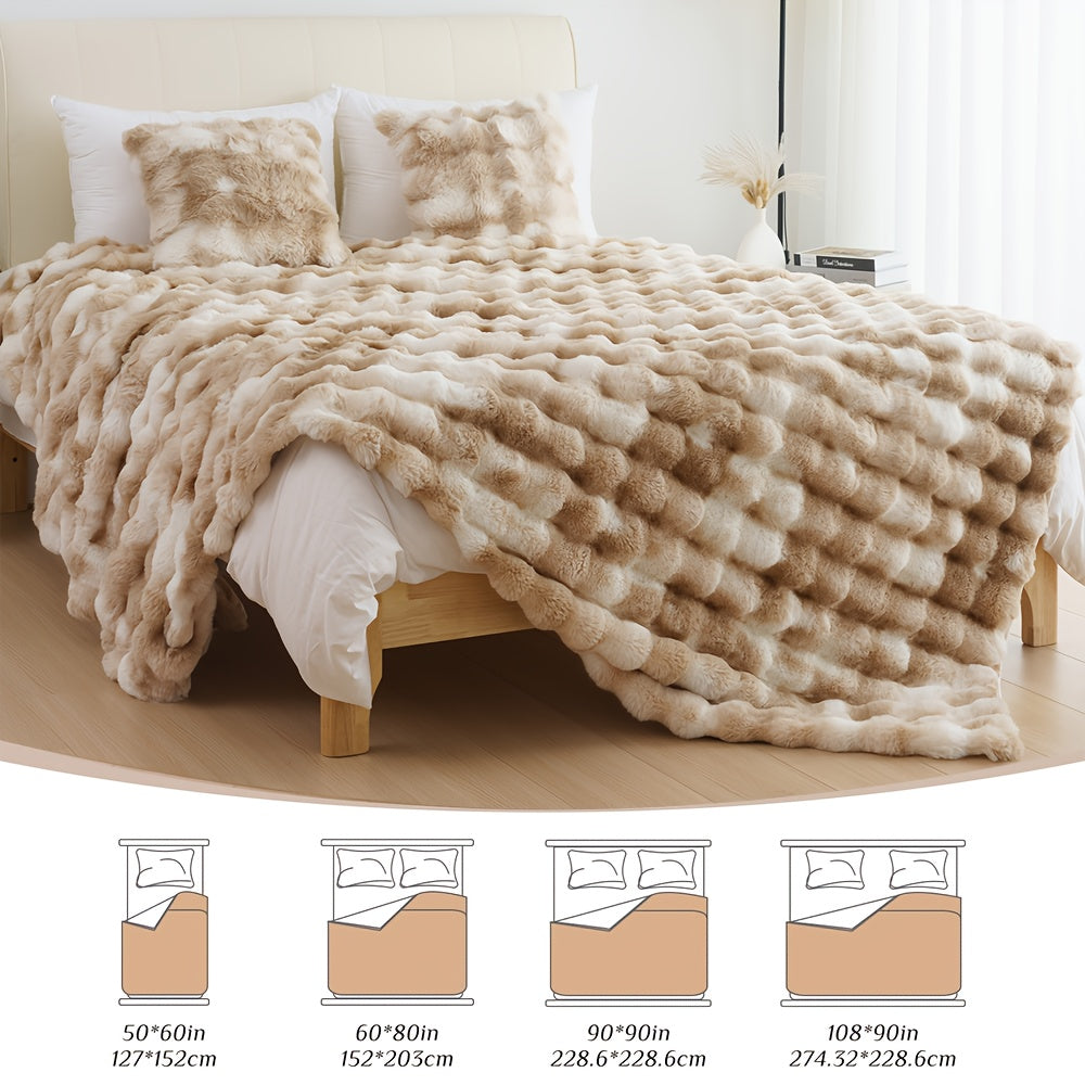 1PC Faux Rabbit Fur Queen Blanket For Bed, Thick & Warm Bed Blankets For Winter, Soft Cozy Fluffy Decorative Blankets For Living Room, Bedroom, Heavy Furry Luxury Blanket Gifts