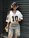 Y2K Women's Cropped Short Sleeve T-Shirt - 10 Graphic Print & 10 Lettering Design, Mid-Stretch Polyester Blend, Machine Washable, All-Season Casual Streetwear Top, Cute T Shirts