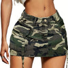 Camouflage Pattern A-line Skirt Workwear Flip Pocket Denim Short Skirt High Waist Hip Bag Fashionable Design Casual Summer Women'S Denim Half Skirt