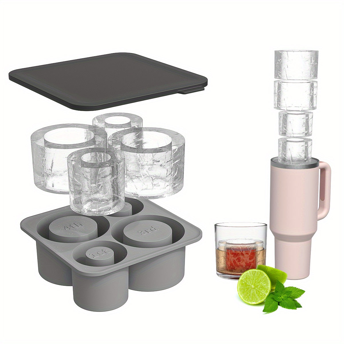 1pc Silicone Ice Cube Mold for Cups - 4-Slot Design, Perfect for 40oz & 30oz Tumblers, Durable and Easy to Clean, Ideal for Refreshing Drinks