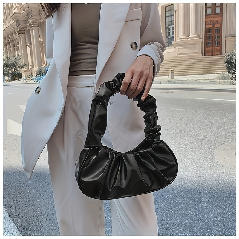 Chic Women's Pleated Shoulder Bag - Cloud-Inspired, Zip Closure, Solid Color White Fashion Handbag for Everyday Use