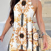 Elegant Backless Halter Neck Dress, Polyester Blend, Woven A-Line Mini Dress with Printed Pattern for Women, Spring/Summer, Cute Dresses