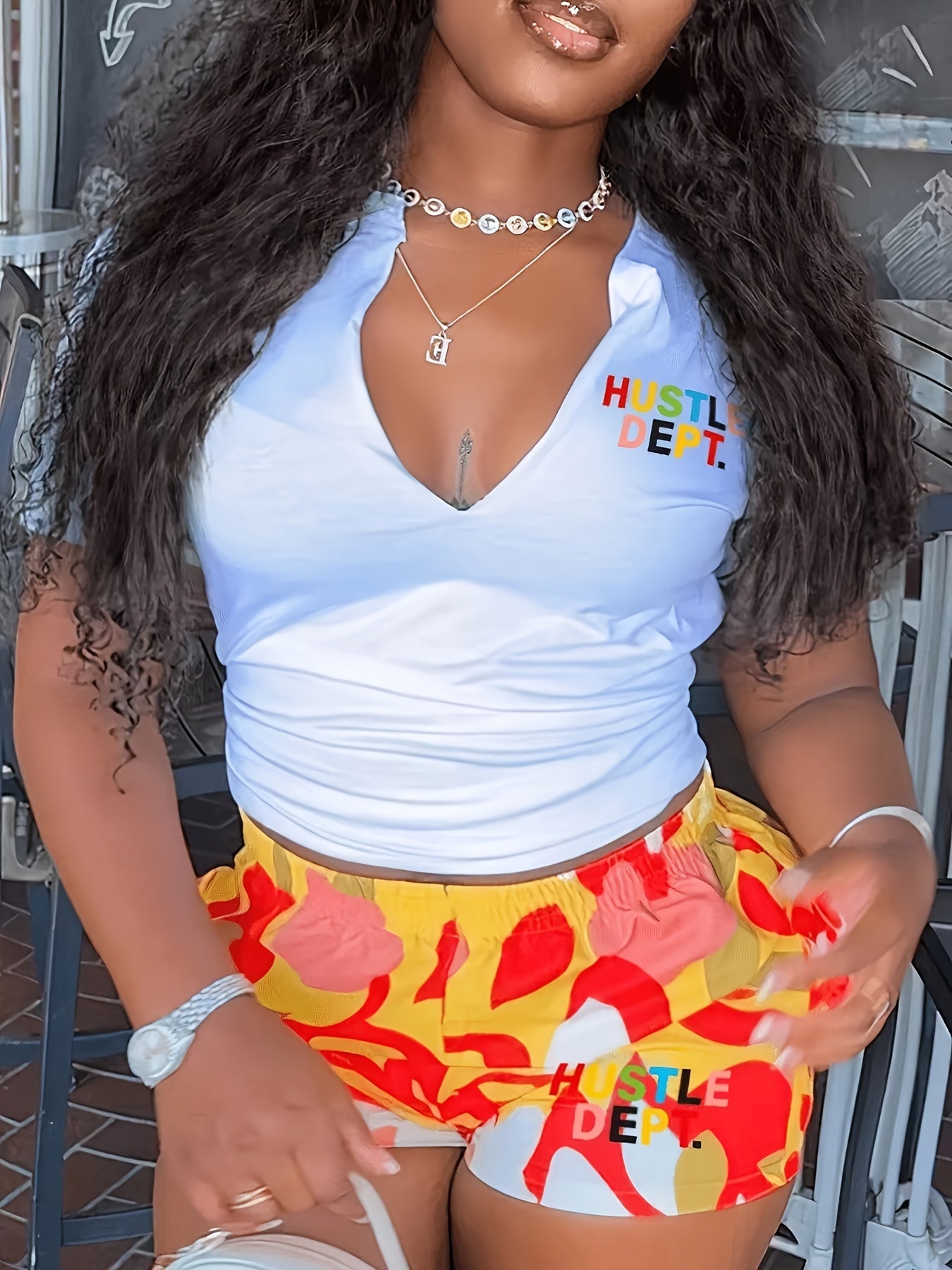 Y2K Style Fashion Letter Print T-Shirt and Shorts Set