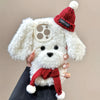 [1pc 3D Dog Plush Phone Case] Autumn And Winter Three-Dimensional Scarf Knitted Hat Dog Plush Phone Case Suitable for Iphone 16 Pro Max