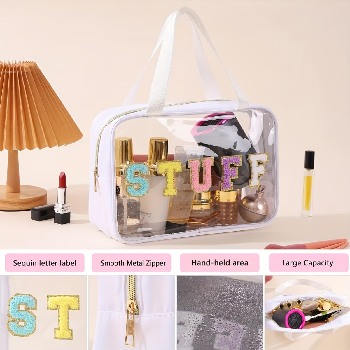 Large Capacity Toiletry Storage Bag, Stylish Transparent Makeup Pouch, Suitable for Travel Cosmetics Storage, Portable Handheld Toiletry Bag.
