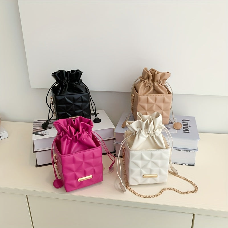 Mini Diamond Grid Small Square Bag, Fashionable Chain Square Bag, PU Material
