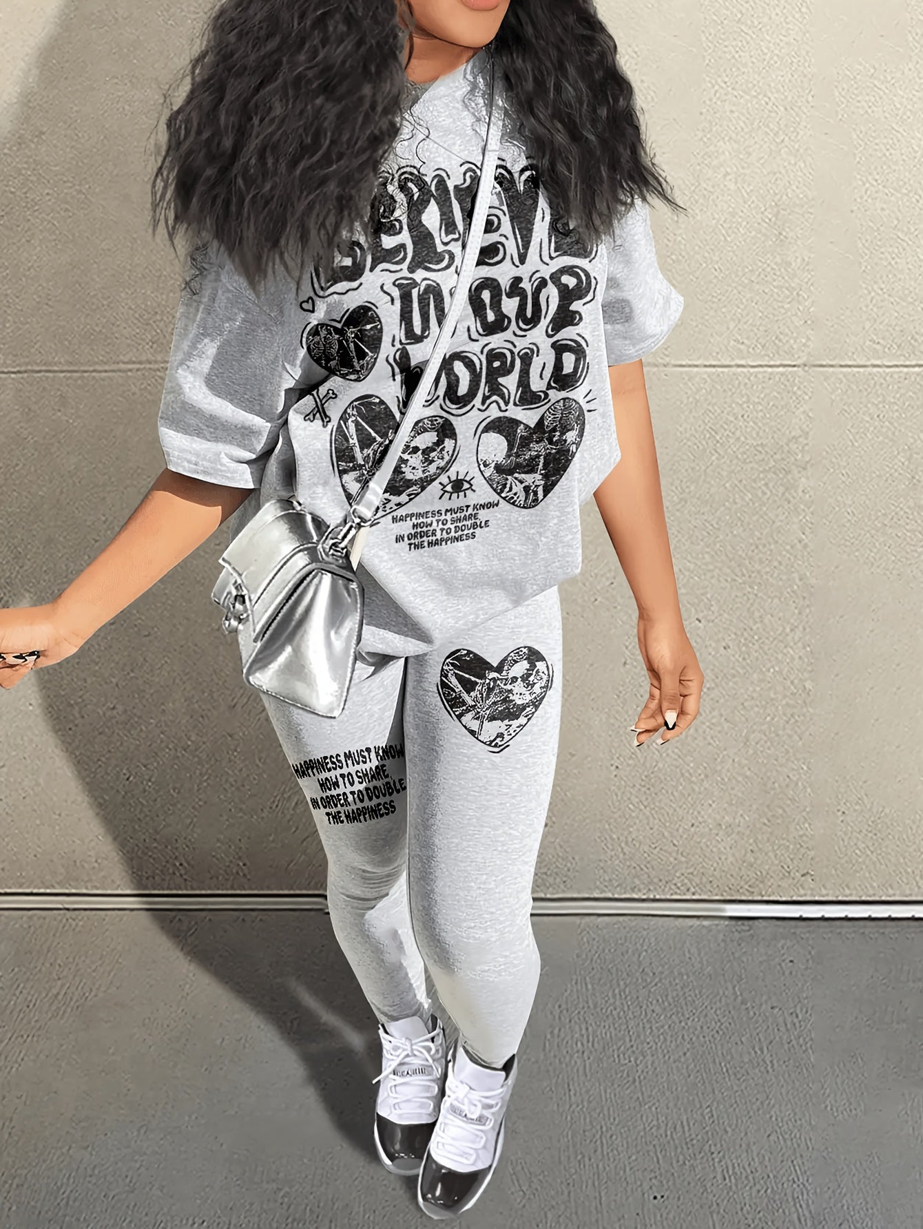 Targeted Hot-Selling Print Women's T-shirt + Long Pants Two-Piece Set