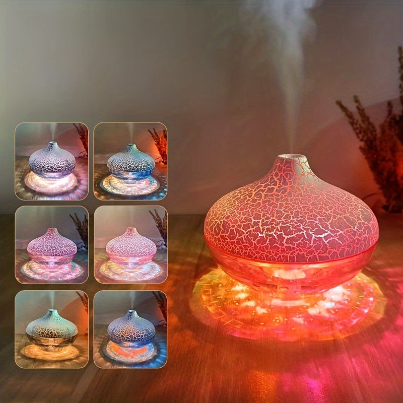 Crystal Crack 1pc USB Humidifier Aroma Diffuser - 300Ml Silent Nano Mist Beauty Hydration Device with Colorful Ambient Light - Powered by USB, Does Not Include Batteries