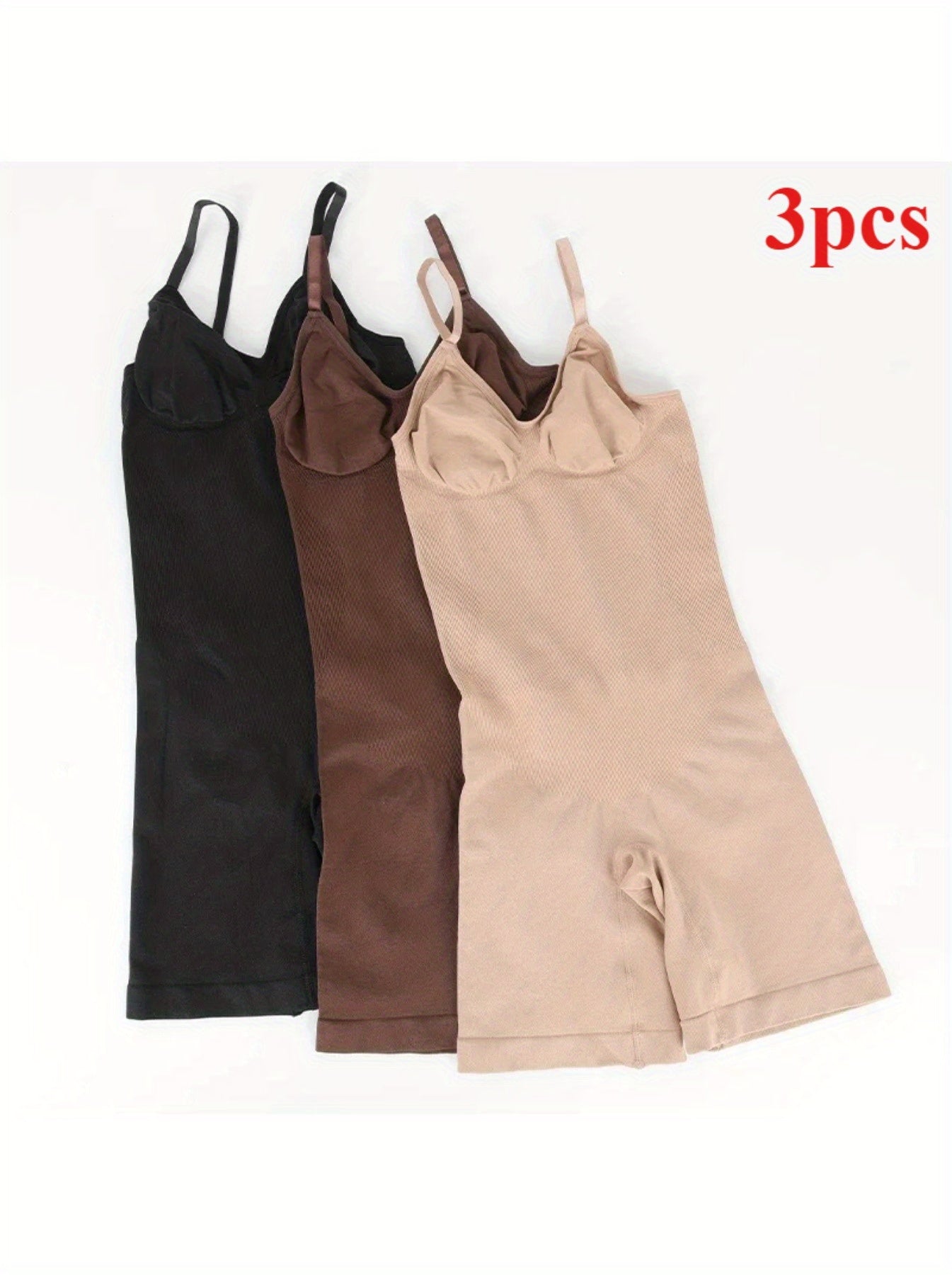 3pcs Solid Color Seamless Bodysuit for Plus Size Women Tummy Control Hip Lift All Season Shapewear for Daily Layering