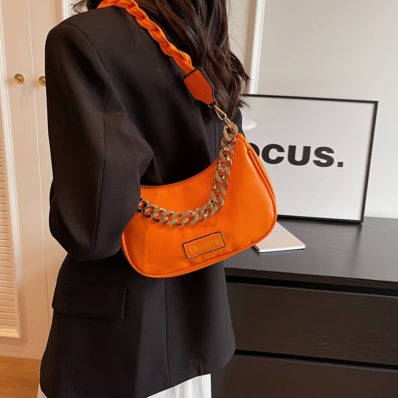 Stylish Women's Shoulder Bag with Adjustable Golden Chain Strap - Elegant Crossbody Handbag in Black, Khaki, or Orange, Perfect for Casual or Formal Occasions, Ladies Handbags