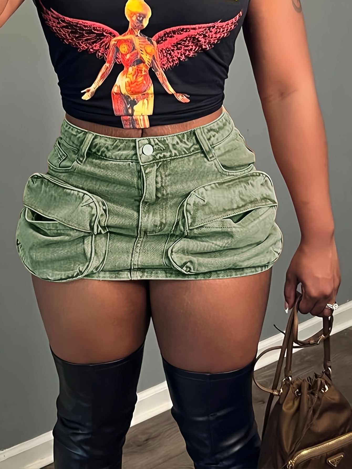 Women's Sexy Denim Cargo Skirt - American Street Style Mid-Rise Straight Cut with Multiple Utility Pockets, Machine Washable Summer Casual Skirt for Women, Casual Attire | Opaque Material
