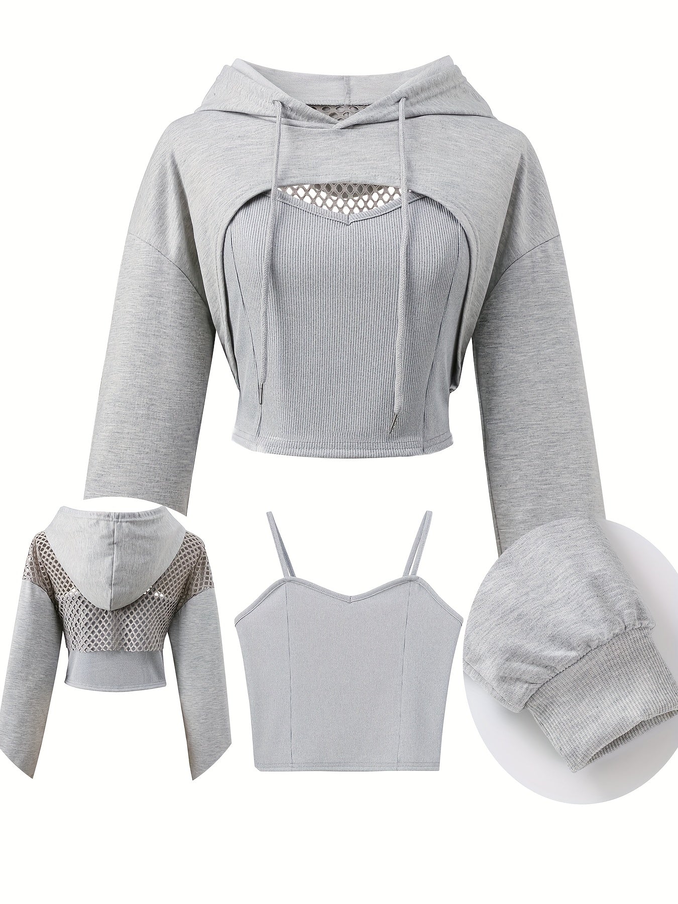 2pcs Y2K Solid Color American Hoodie & Vest Set Sweet Fashionable Tops for Spring/Summer/Autumn 2024 Salt Style Streetwear Casual