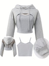 2pcs Y2K Solid Color American Hoodie & Vest Set Sweet Fashionable Tops for Spring/Summer/Autumn 2024 Salt Style Streetwear Casual