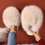 Women's Faux Fur Elegant Slippers – Korean Style, Warm All-Season House Shoes with Non-Slip Rubber Sole