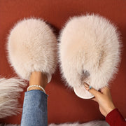 Women's Faux Fur Elegant Slippers – Korean Style, Warm All-Season House Shoes with Non-Slip Rubber Sole