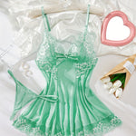 Sexy Hollow Out Mint Green Lace Babydoll Lingerie Matching G-String Panties Included Flowy Silhouette With Lace Accents Adjustable Straps For Comfort