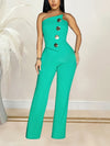Elegant Women's Sleeveless Button Jumpsuit - Chic One-Shoulder Design, Flared Leg Pants, Polyester Blend, Machine Washable, Perfect for Spring/Summer