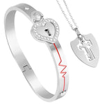 Couple Electroplated Titanium Steel Diamond Heart Lock