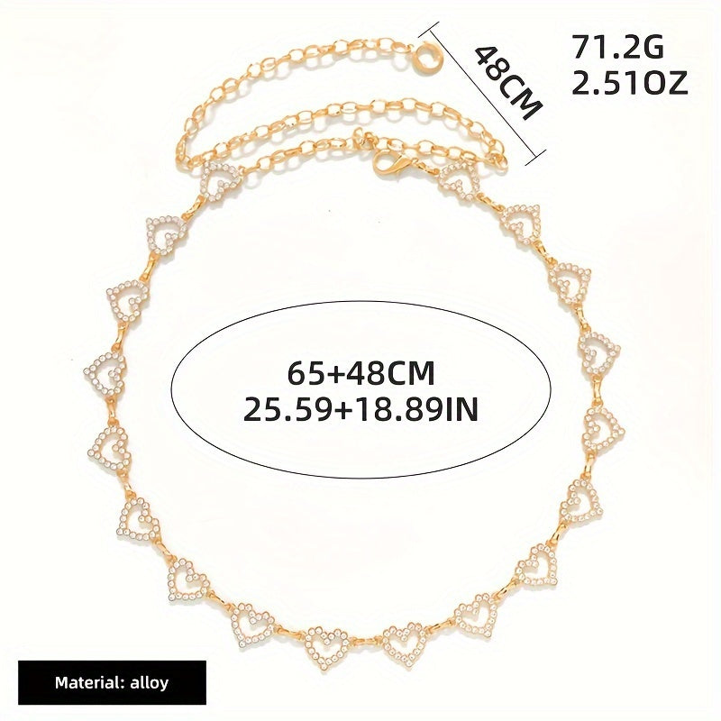 Women's Vintage Bohemian Style Waist Chain - Elegant Sparkling Heart Design, Alloy with Rhinestones, Versatile Accessory for All Seasons | Perfect for Daily Wear & Music Festivals | Stylish and Durable
