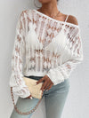 Versatile Women's Crew Neck Long Sleeve Loose Knit Sweater, Solid Hollow Out Top for Everyday Wear