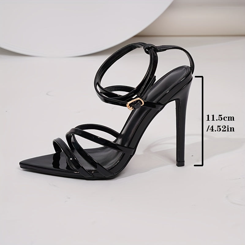 Mei Oi Women's Summer Sandals - Pointed Toe Stiletto Heel Ankle Strap High Heels with Buckle Closure, Black Synthetic Cover Dress Shoes for Parties & Formal Events, Party Footwear | Sleek Stiletto Design | Durable Rubber Sole