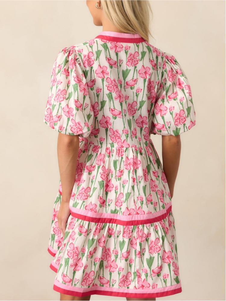 Retro Ink Printed A-line Umbrella Dress