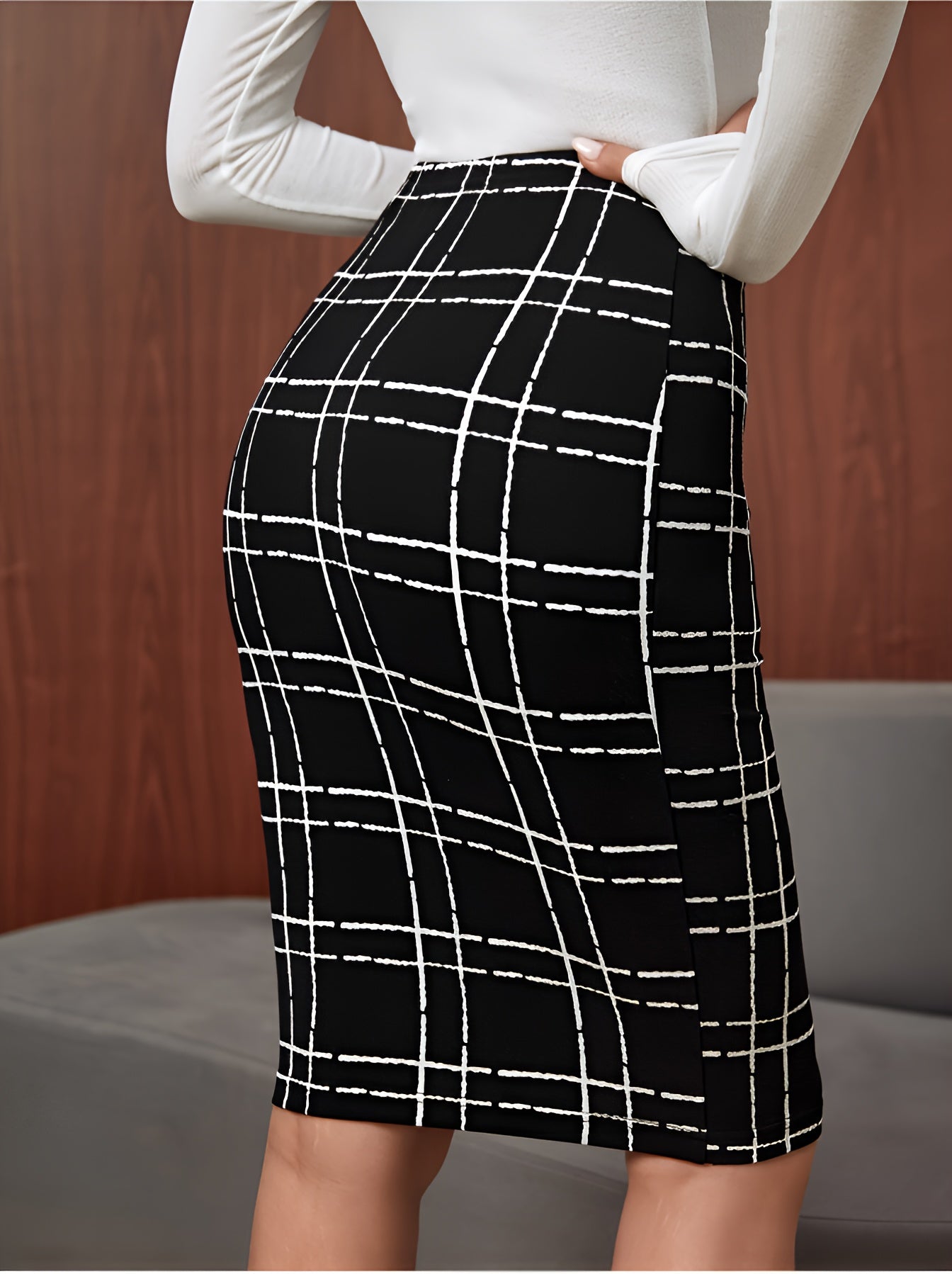 Plaid Print High Waist Skirt, Casual Above Knee Slim Skirt For Spring & Summer, Women's Clothing