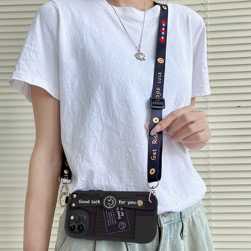 Interesting Stripe Pattern for Iphone 16/15/14/13/12/11 Pro/Plus/Max/Mini Mobile Phone Case Trendy And Fashionable Creative Wristband Can Be Used As a Bracket, Cross-Body, Back-Hanging Chain Rope, Full-Cover Silicone Anti-Fal