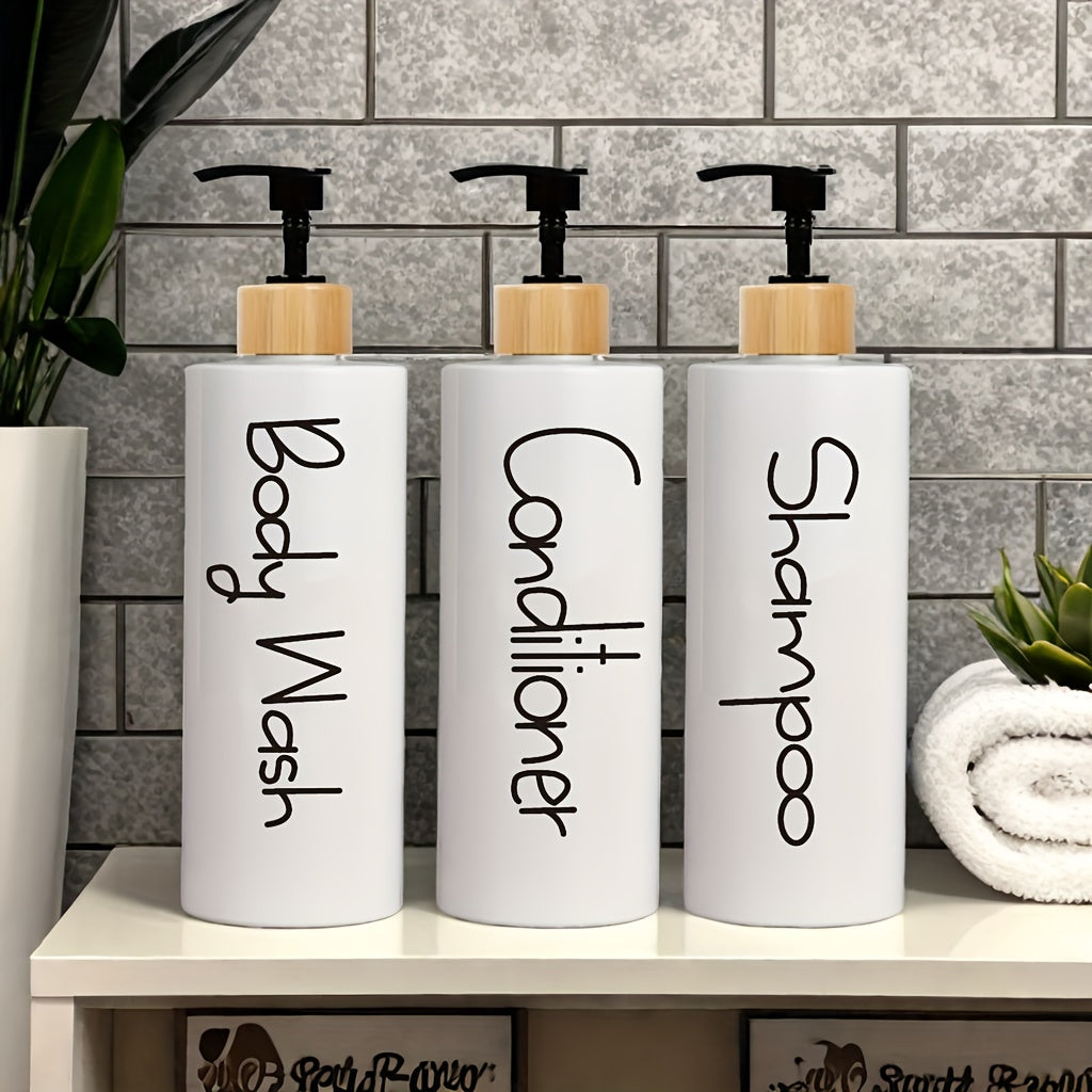 3-Pack Minimalist Bathroom Dispenser Bottles, Plastic, Unscented Shampoo, Conditioner, Body Wash Containers