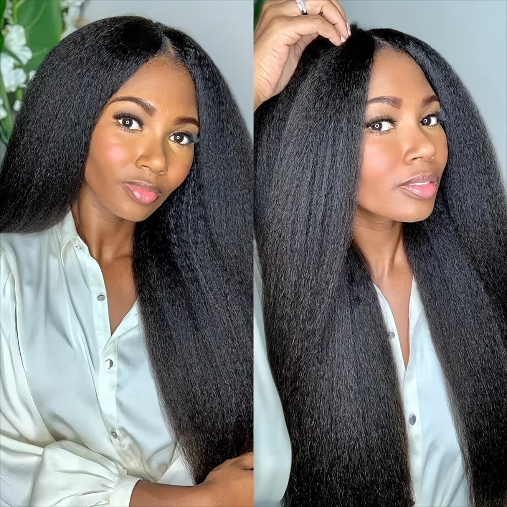 CLYDANX 200% Density Yaki Straight Glueless Lace Front Wig for - Pre-Plucked Ready-to-Wear Human Hair Wig with 13x4 Lace, No Glue Needed, Beginner-Friendly Natural Look