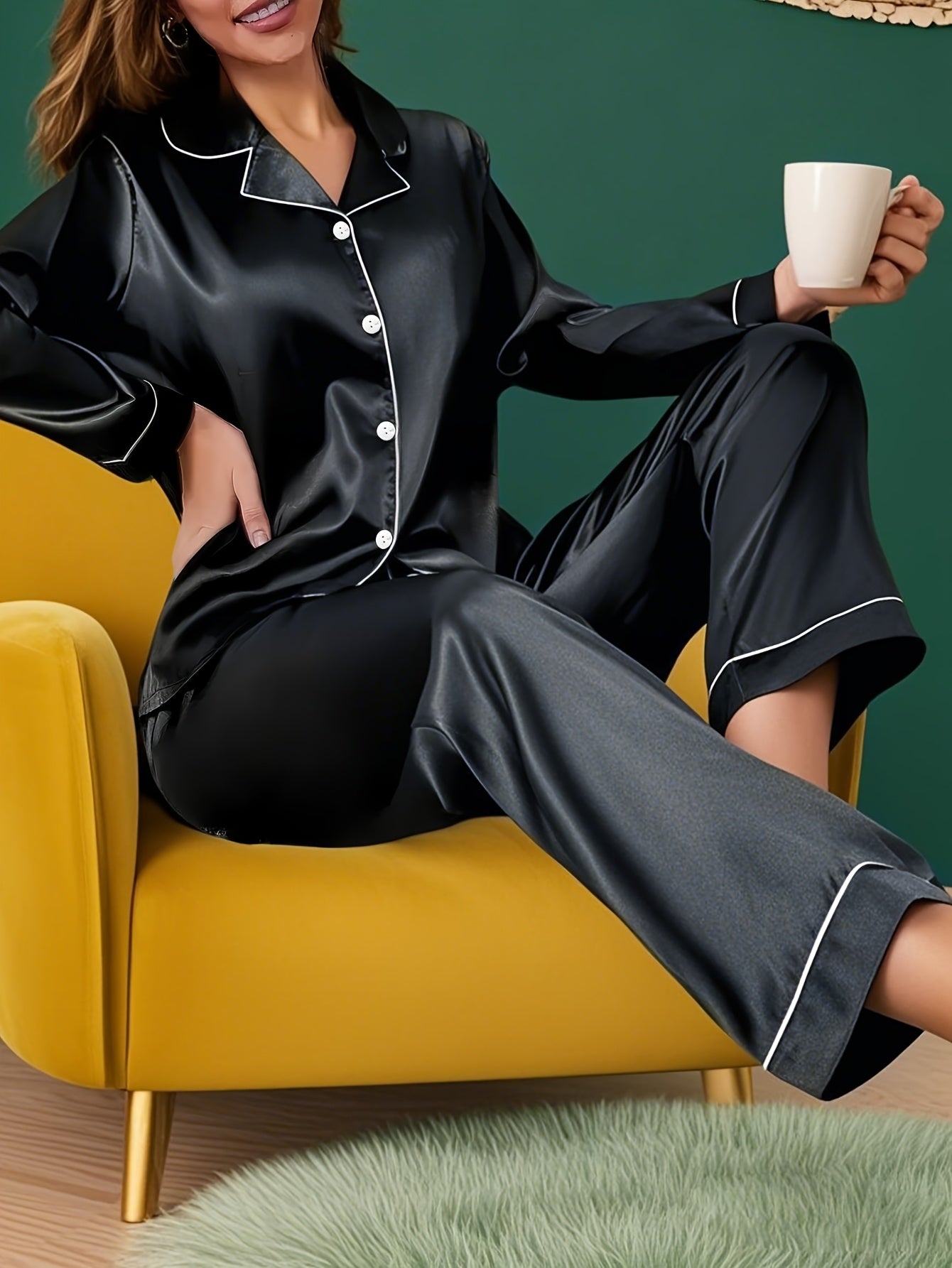 New Autumn Collection of Plus-Size Women'S Pajama Set, Featuring an Elegant Long-Sleeve Top And Elastic Waist Pants, Perfect for Comfortable Loungewear.