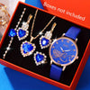 6pcs/Set SOKI Women'S Watch, Glamorous Round Digital Quartz Faux Leather Strap Alloy Case Heart Pendant Necklaces, Earrings, Rings, Bracelets Accessories with Non-rechargeable Button Battery (Diameter＜20mm) for Women's, Mot